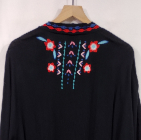 Curations Embroidered Floral Gauze Kimono Women's M/L Black Blue Boho Retro 90s - Picture 8 of 10